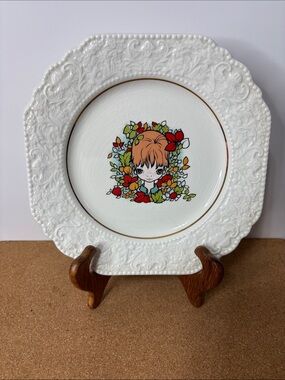 Lord Nelson Pottery Pixie 8.5” Square Plate Floral Border Big Eyes Decorative